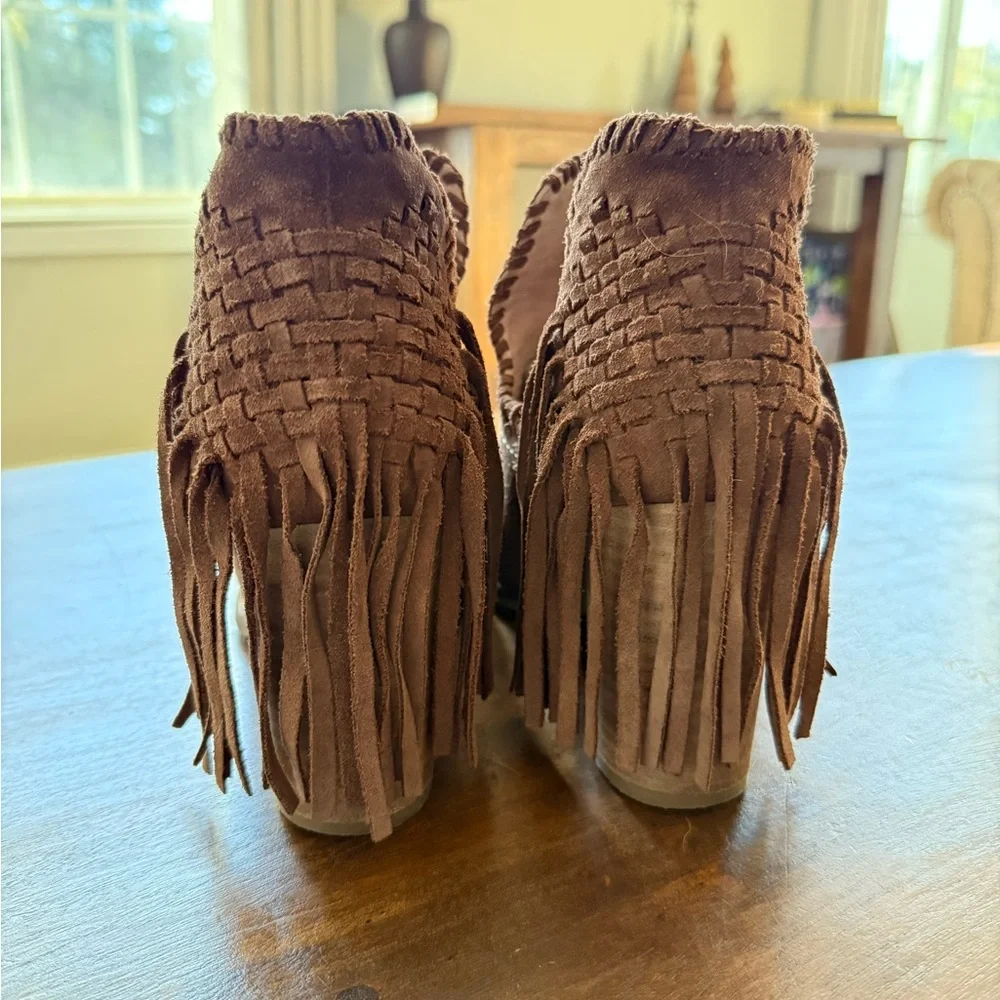 Fringe Suede Ankle Boots - Brown - Picture 4 of 6
